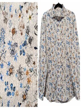 Emanuel Berg Mens Sz XL White Allover Wildflower Floral Long Sleeve Button Shirt